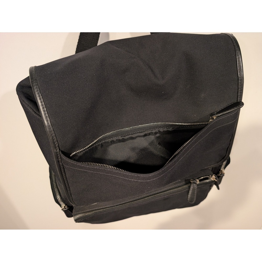 Vintage Coach Backpack Black Canvas Leather Trim Flap Large Utility Travel Bag - Picture 12 of 15